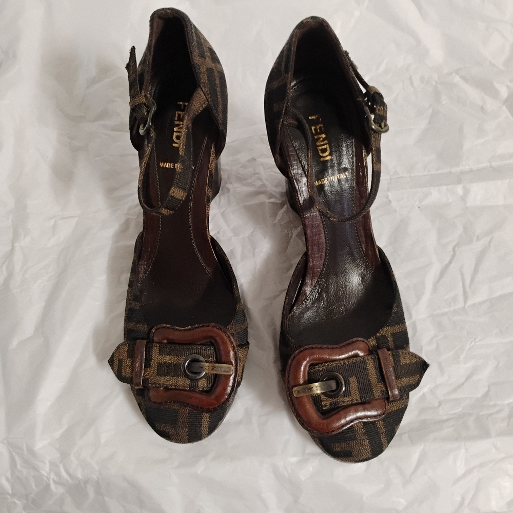 Fendi Zucca Monogram wedge women's shoes size 36.5 Rare vtg